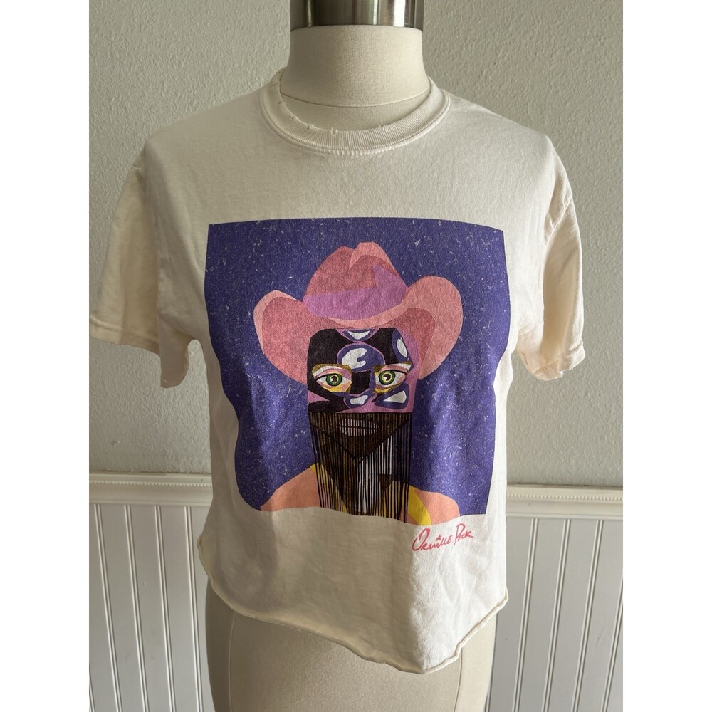 Orville Peck Cropped Short Sleeve Tee Raw Hem Distressed 100% Cotton S/M